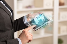 Working business woman with global reports and stock market change concept